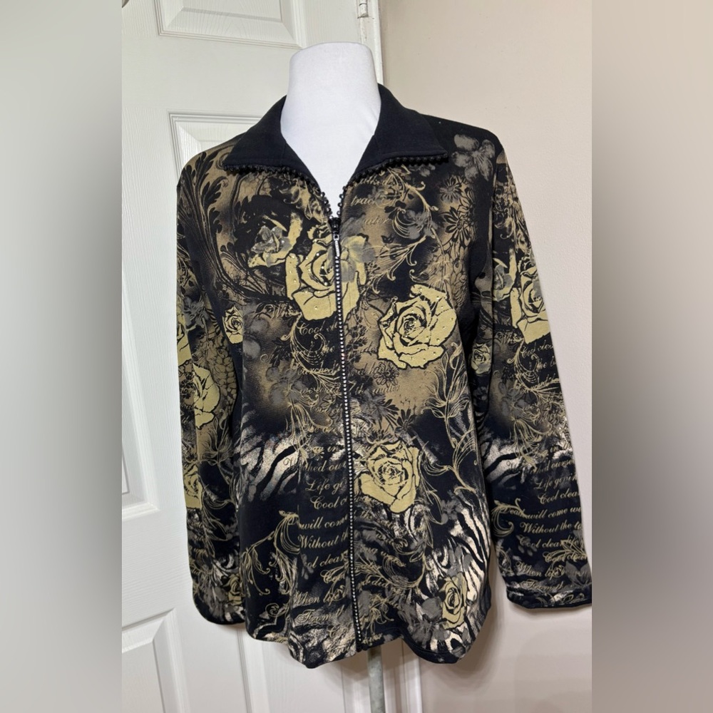 JESS & JANE Women’s Fashion Rhinestone Jacket Size Large 100% Cotton